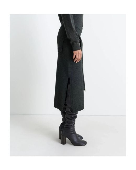 Lemaire Black Slit-Detailed Knitted Midi Skirt