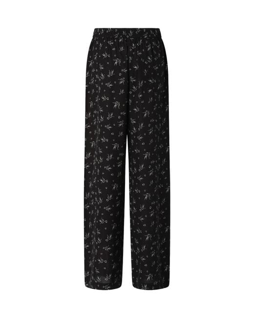 Pinko Black Floral-Print Side-Stripe Trousers