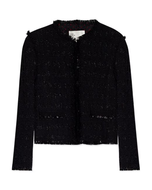 Tory Burch Black Tweed Roundneck Jacket
