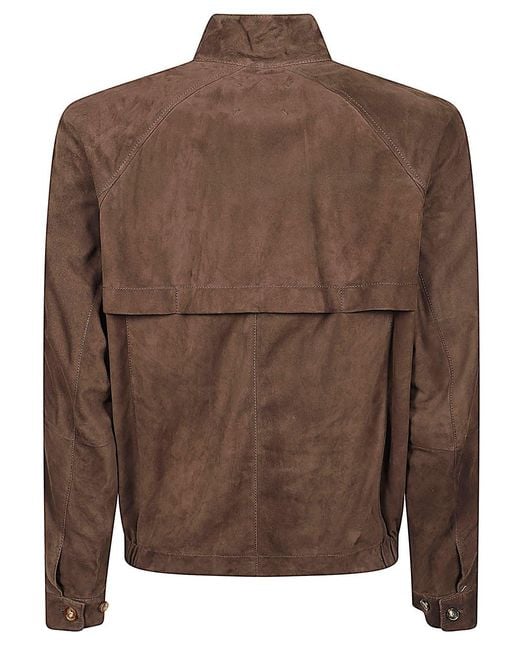 Brunello Cucinelli Brown Long-Sleeved Leather Jacket for men