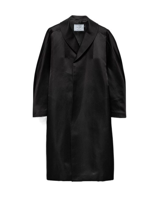 Prada Black Single-Breasted Double Satin Coat