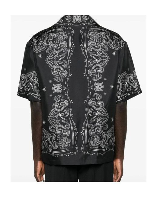 Amiri Black Bandana Paint Oversized Bowling Shirt for men