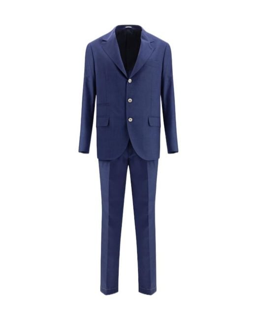 Brunello Cucinelli Blue Single-Breasted Suit for men