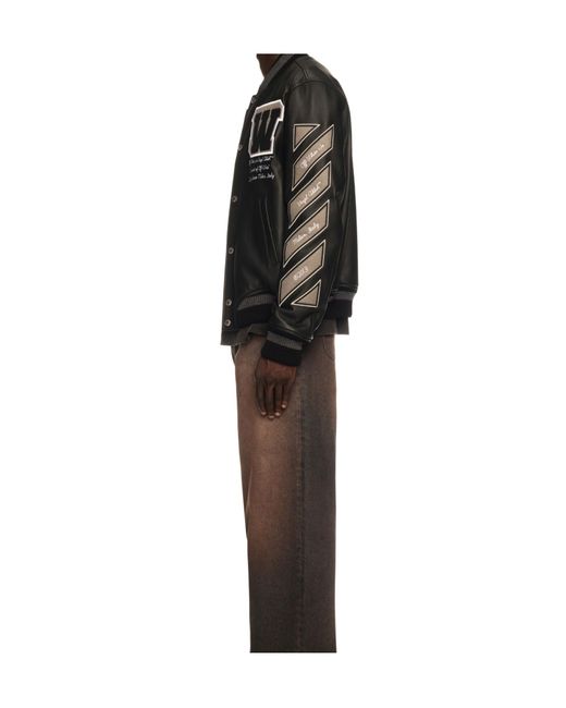 Off-White c/o Virgil Abloh Black Leather Varsity Jacket for men