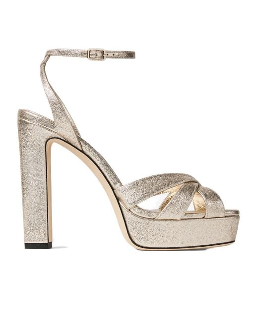 Jimmy Choo Metallic Platinum Brilliance Fabric Platform Sandals