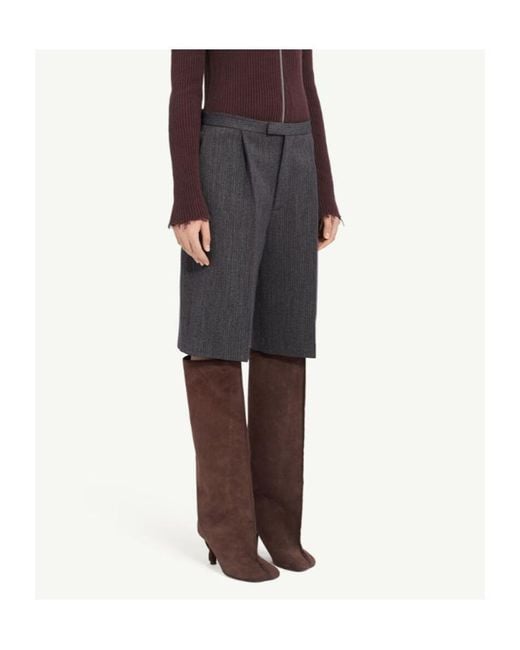 MM6 by Maison Margiela Gray Striped Wool Blend Tailored Shorts