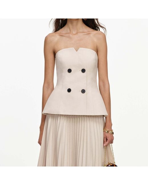 Self-Portrait Natural Strapless Pleated Midi Dress