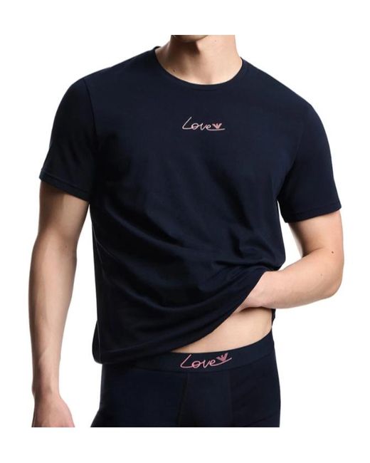 Emporio Armani Blue Crew Neck Short-Sleeved T-Shirt for men