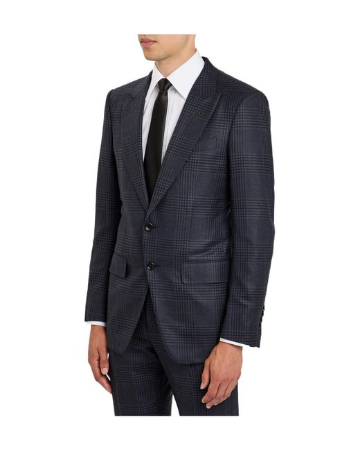 Tom Ford Blue Houndstooth Wool Blazer for men