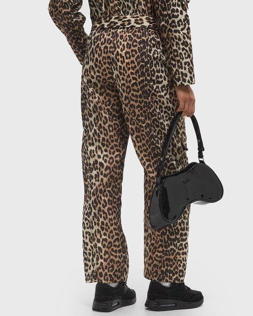Ganni Black Leopard Duchesse Nylon Cargo Trousers