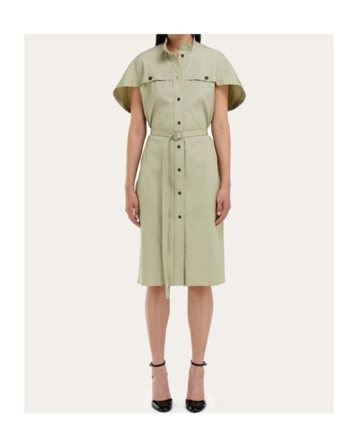 Ferragamo Green Ferragamo Poplin Shirt Dress