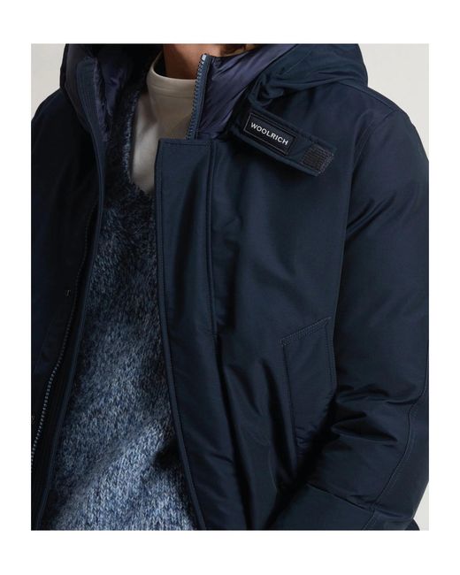 Woolrich Blue Zippered Hooded Parka Down Jacket for men