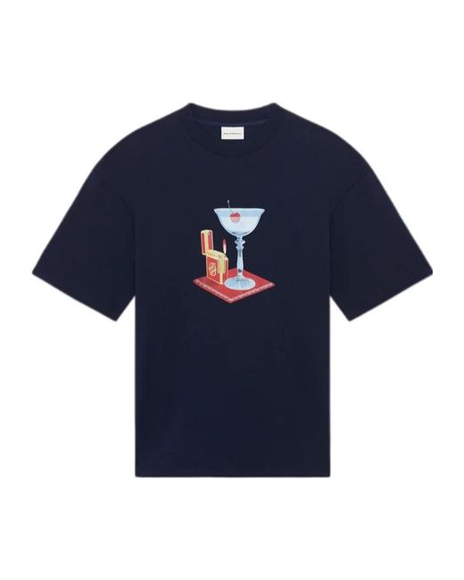 Drole de Monsieur Blue Cocktail Graphic-Print T-Shirt for men