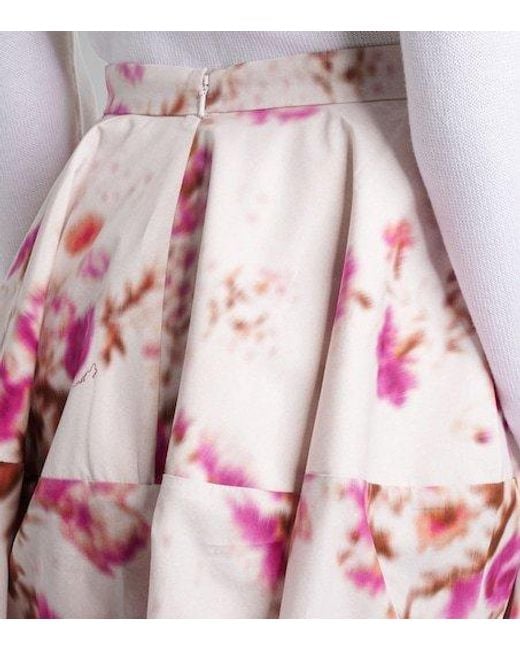 Erdem Pink Floral Cotton Poplin Midi Skirt