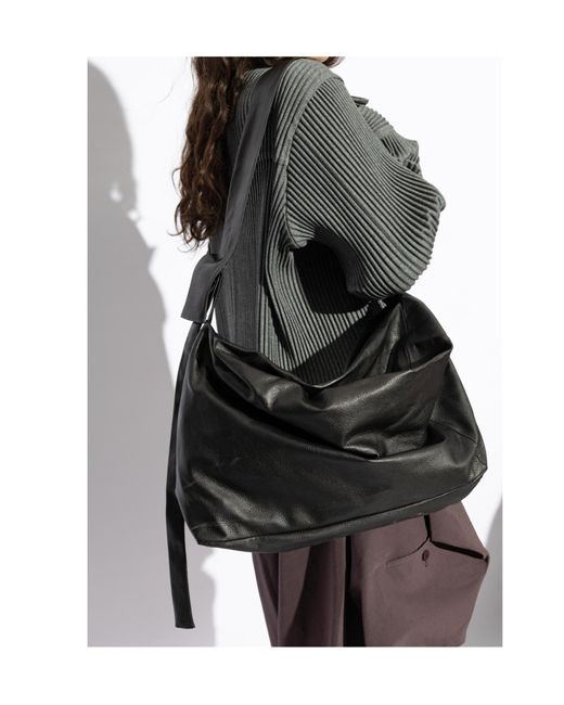 Yohji Yamamoto Black Puff Leather Shoulder Bag for men