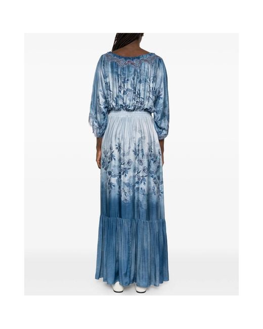 ERMANNO FIRENZE Blue Floral Print Long Dress