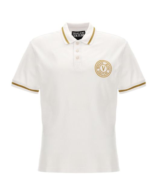 Versace Jeans White Couture Logo-Embroidered Short-Sleeved Polo Shirt for men