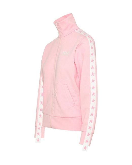 Golden Goose Deluxe Brand Pink Denise Star Collection Zipped Sweatshirt With Strip And Contrasting Stars