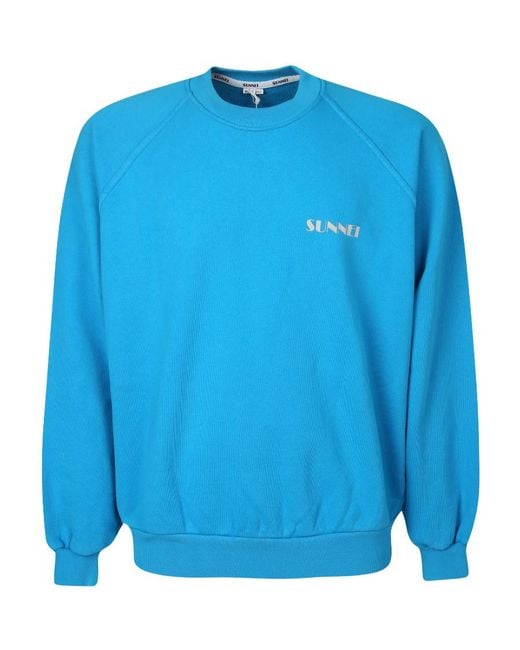 Sunnei Blue Logo Printed Crewneck Sweatshirt for men