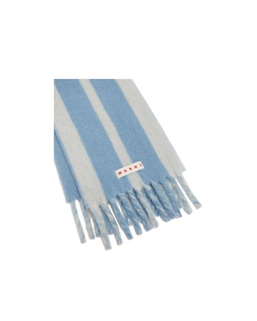 Marni Blue Striped Fringe Detailed Scarf