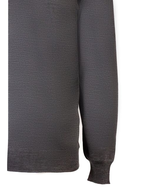 Fedeli Gray Ribbed Crew Neck Knitwear for men