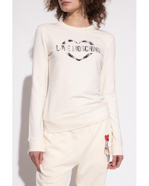 Moschino White Logo-Print Slim Fit Sweatshirt
