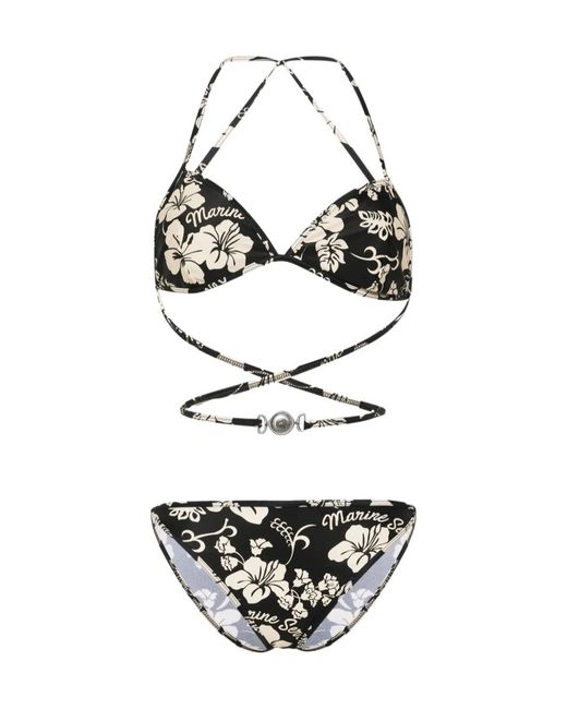 MARINE SERRE White Floral Printed Active Jersey Bikini