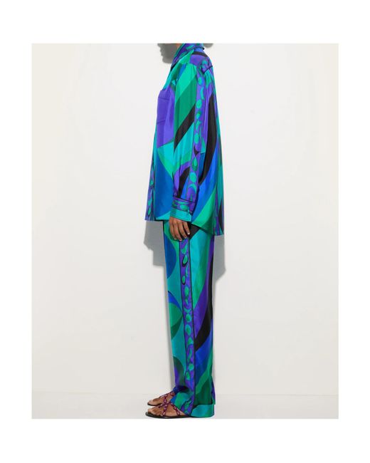 Emilio Pucci Blue Pucci Pesci-Printed Long Sleeved Shirt