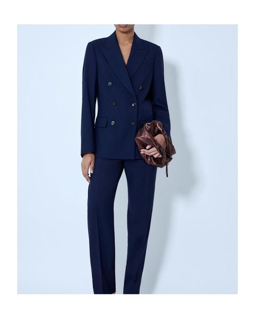 Dries Van Noten Blue Double Breasted V-Neck Blazer