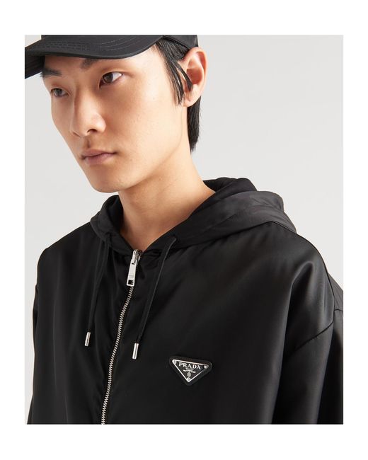 Prada Black Reversible Cotton Fleece And Re-Nylon Hoodie for men