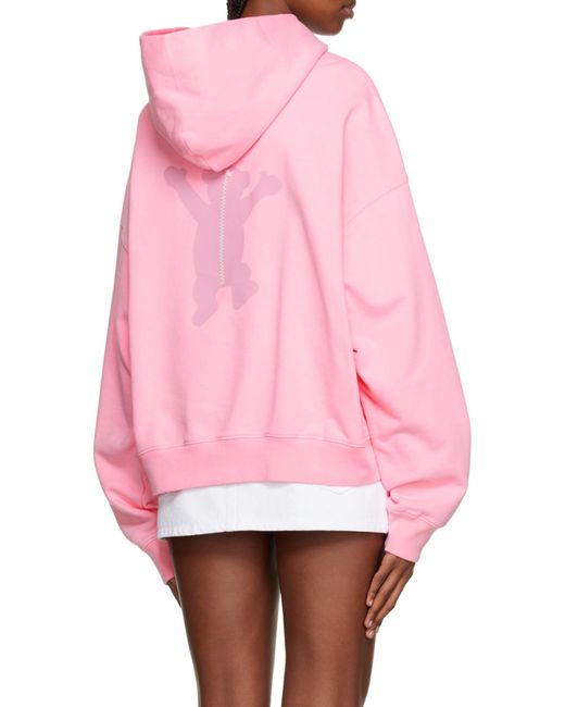 we11done Pink Logo Print Cotton Hoodie for men