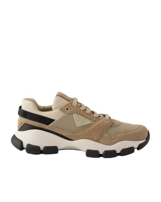 Prada Multicolor Mesh Fabric And Suede Sneakers