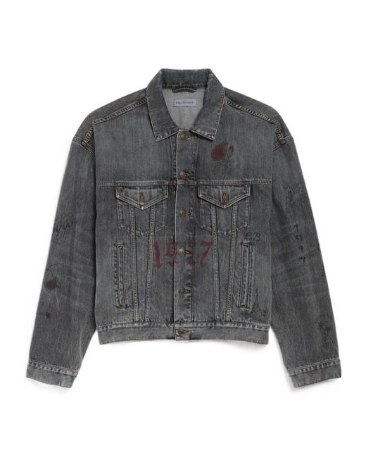 Balenciaga Gray Graffiti Denim Jacket for men