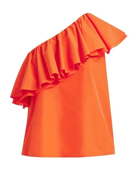 Essentiel Antwerp Orange Ruffled Asymmetric Blouse