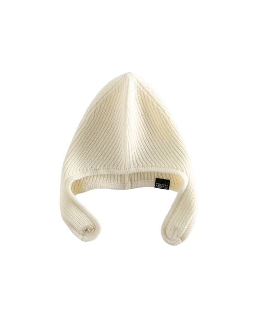 MM6 by Maison Margiela White Off- Ribbed Aviator Beanie