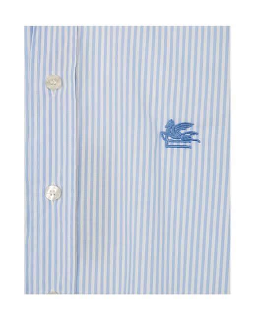 Etro Blue Pegaso Embroidered Striped Shirt for men