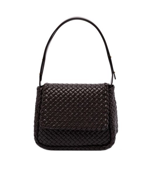 Bottega Veneta Black Cobble Intrecciato Foldover Top Shoulder Bag