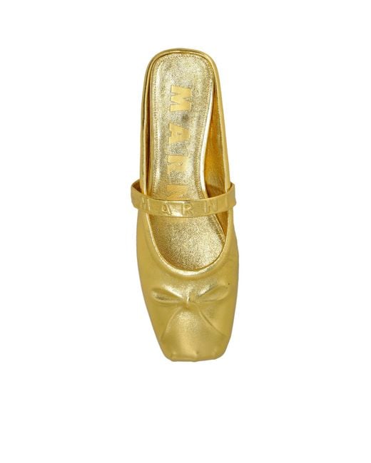 Marni Yellow Metallic Ballerina Shoes