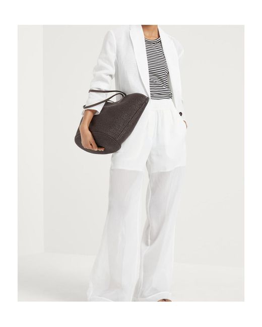 Brunello Cucinelli White Single-Breasted Straight Hem Blazer