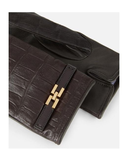 Elisabetta Franchi Black Logo-Embellished Five-Finger Gloves