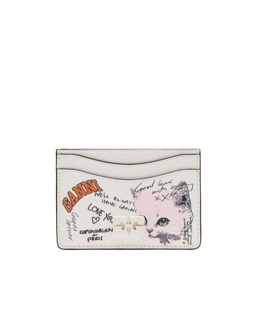 Ganni White Cat Printed Cardholder