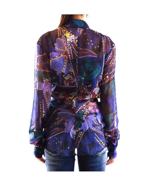 DSquared² Blue Floral Printed Semi-Sheer Buttoned Shirt