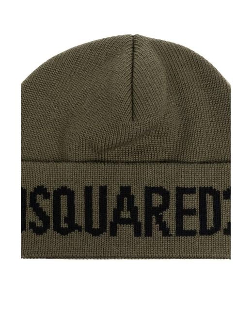 DSquared² Green Dsquared 2 Logo-Intarsia Beanie for men