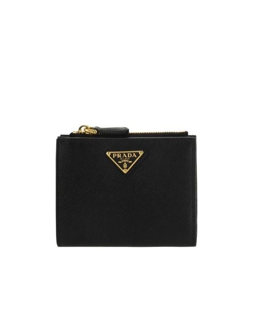 Prada Black Logo Plaque Small Wallet