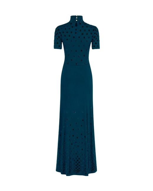 Rabanne Blue Rabanne Turtleneck Studded Embellishment Maxi Dress