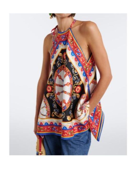 Dolce & Gabbana Red Carretto Silk Twill Halterneck Top