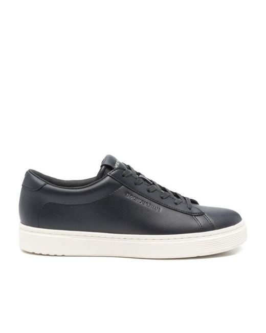 Emporio Armani Blue Round Toe Lace-Up Sneakers for men