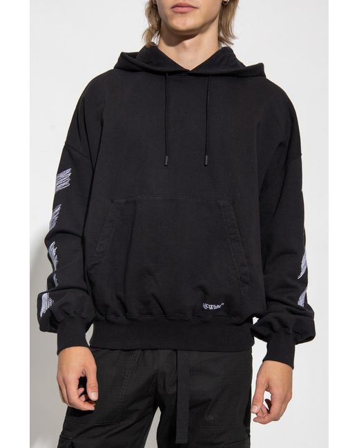 Off-White c/o Virgil Abloh Blue Logo Detailed Drawstring Hoodie for men