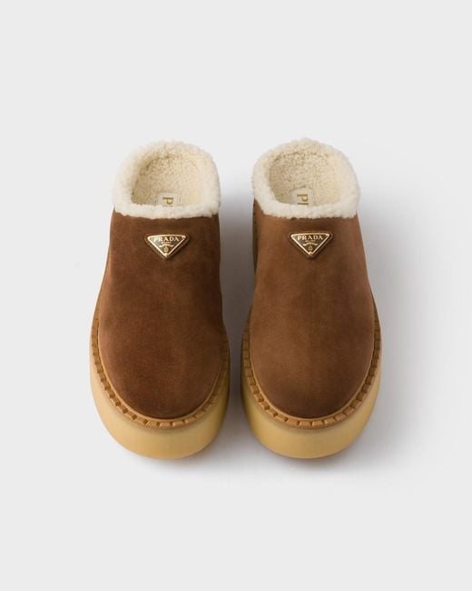 Prada Brown Suede Slippers