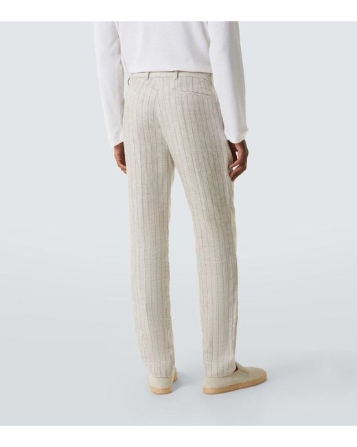 Brunello Cucinelli White Pinstripe Linen Suit for men